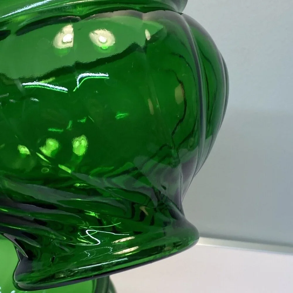 Vintage Green Glass Napco 1191 Cache Pot Planter Vase w/ Swirl Pattern Set Of 2 - Picture 11 of 12